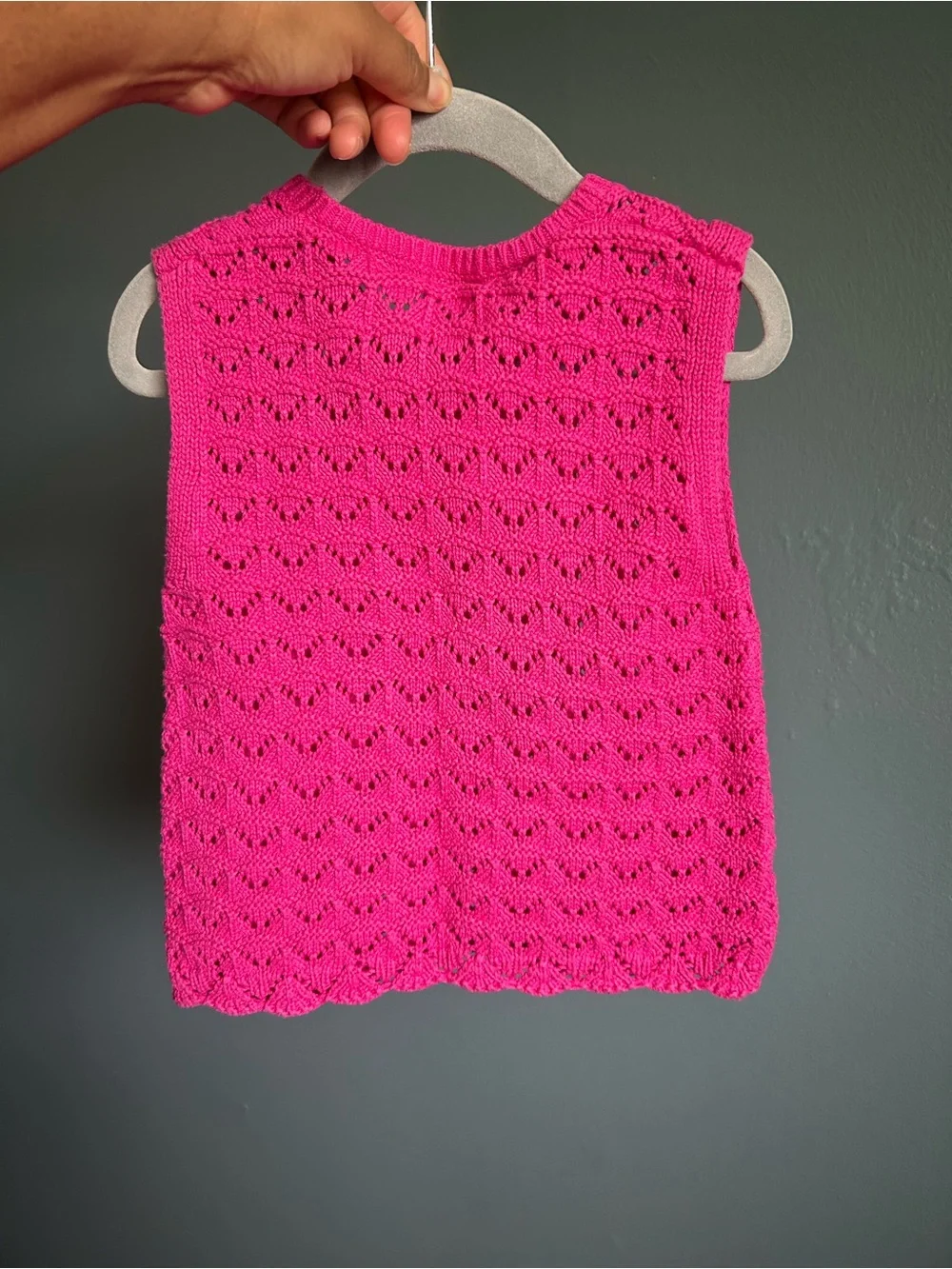 Zara Bright Pink Eyelet Knit Sleeveless Top